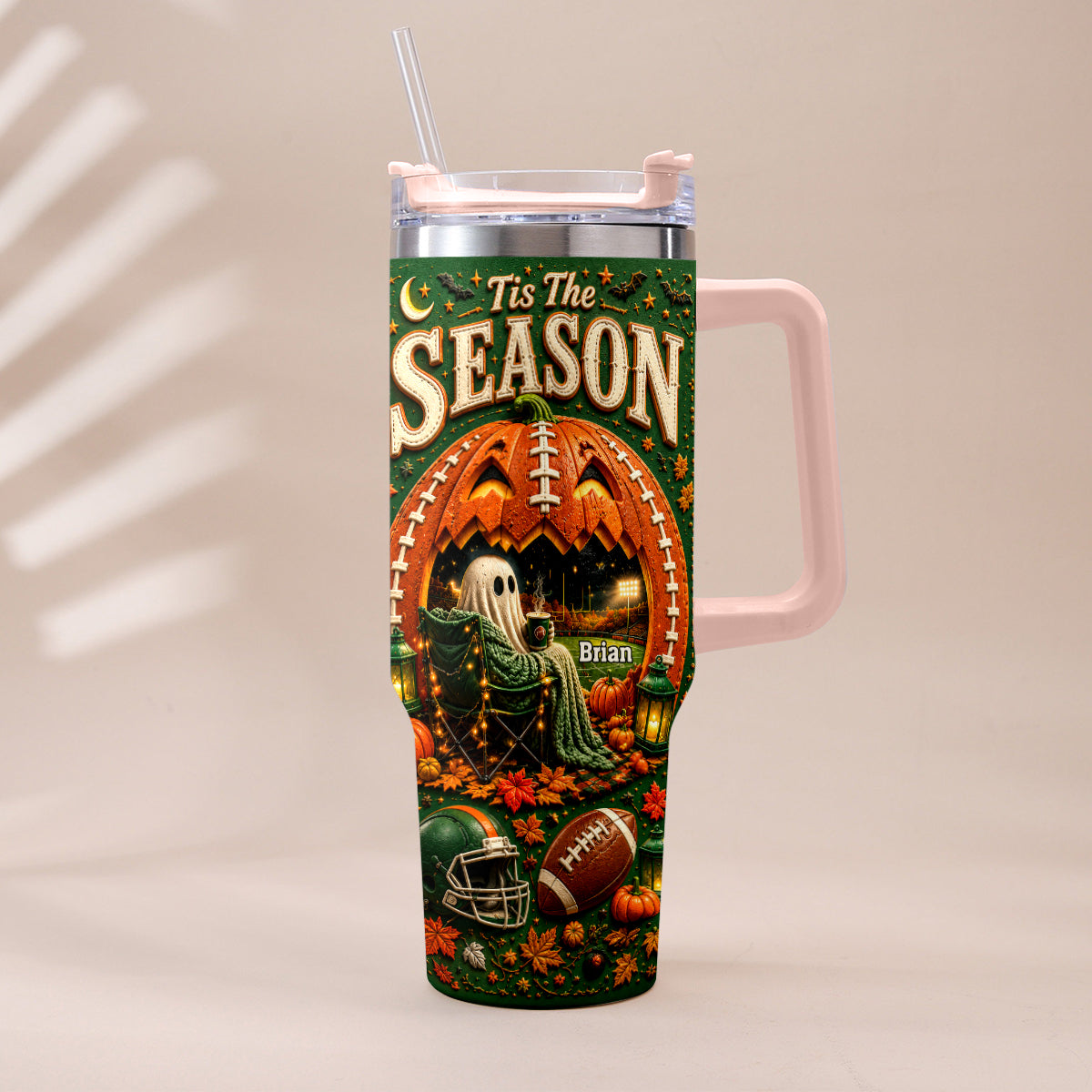 Tis The Season - Personalized Football Tumbler With Handle