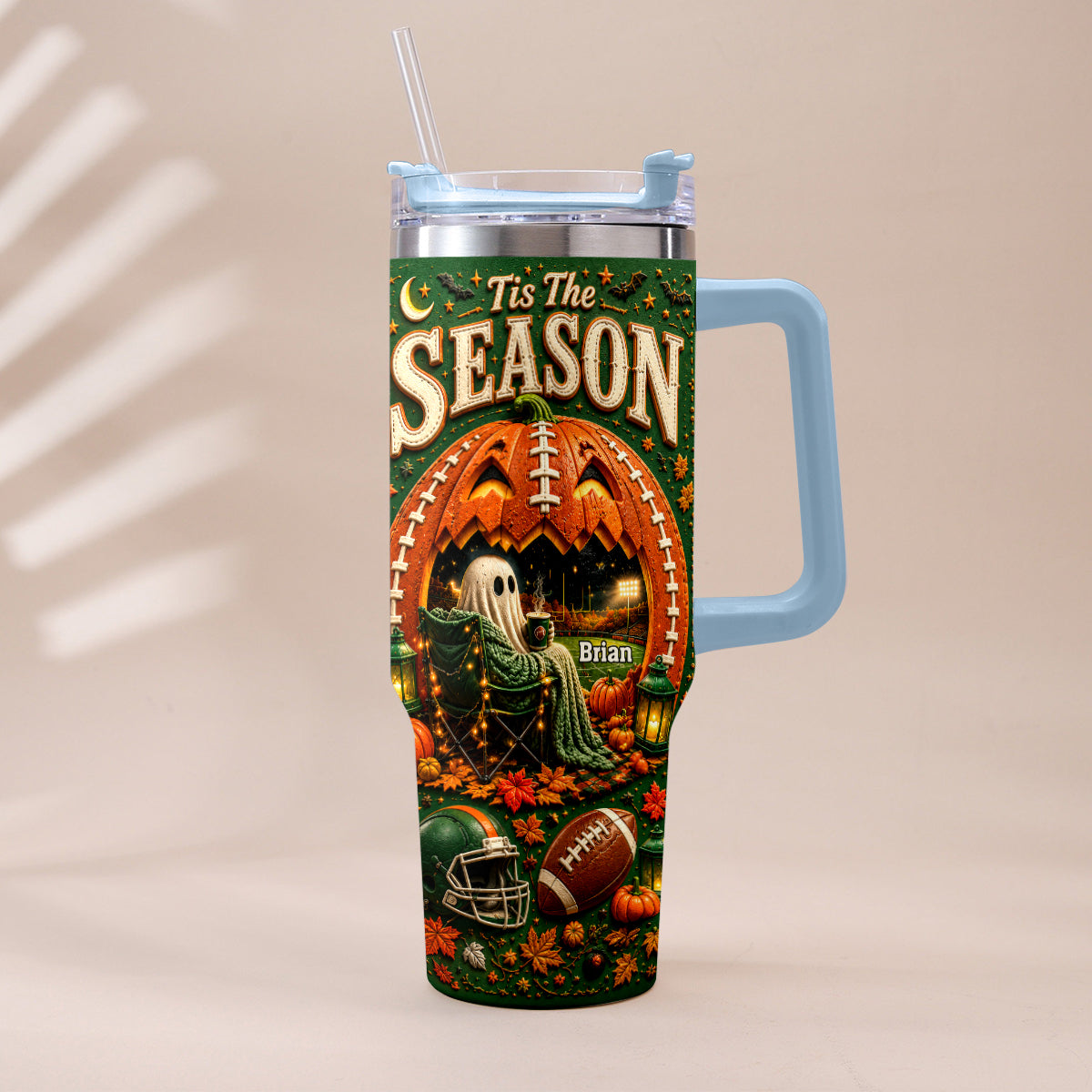 Tis The Season - Personalized Football Tumbler With Handle
