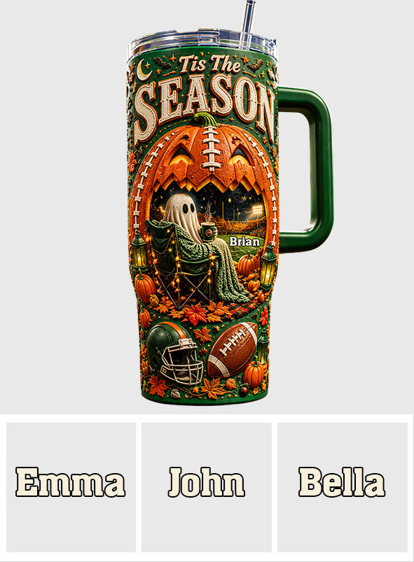 Tis The Season - Personalized Football Tumbler With Handle