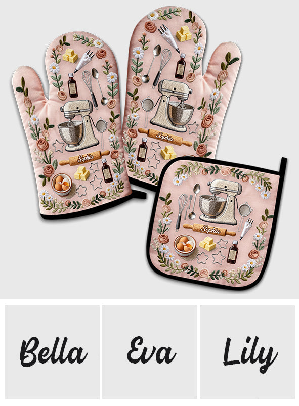Love Baking - Personalized Baking Oven Mitts & Pot Holder Set