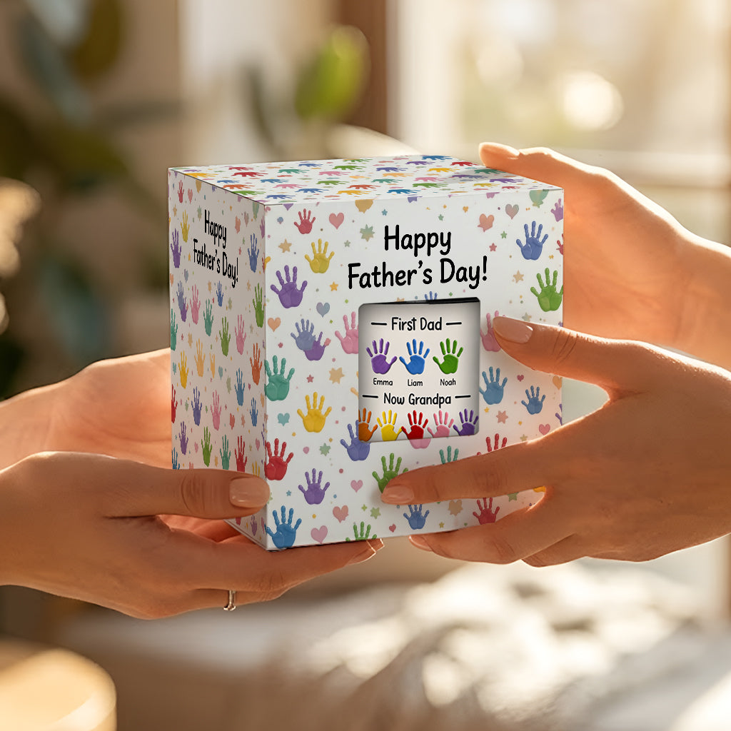 Zuerst Papa, jetzt Opa - Personalisierte Opa Akzent Tasse mit Geschenkbox