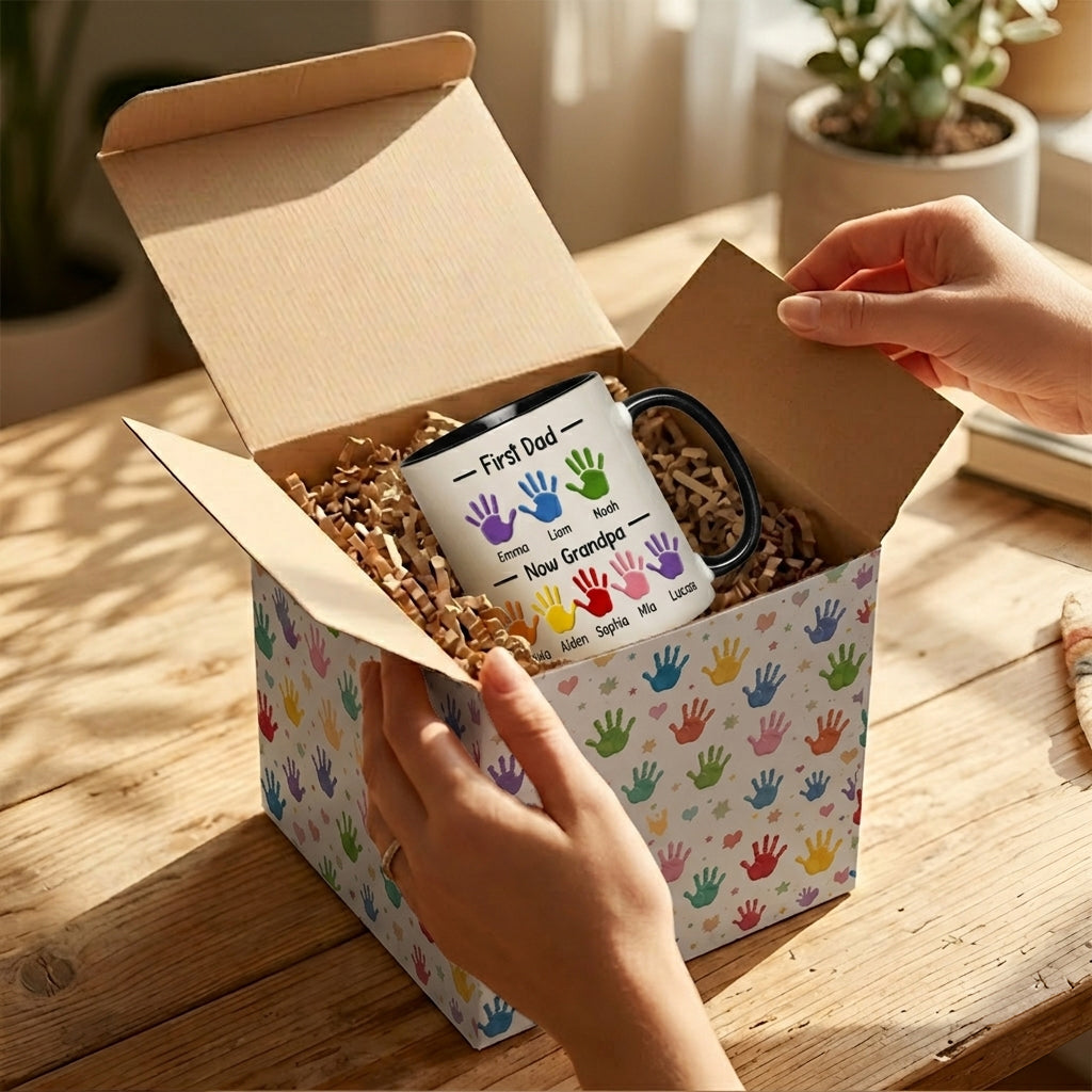 Zuerst Papa, jetzt Opa - Personalisierte Opa Akzent Tasse mit Geschenkbox