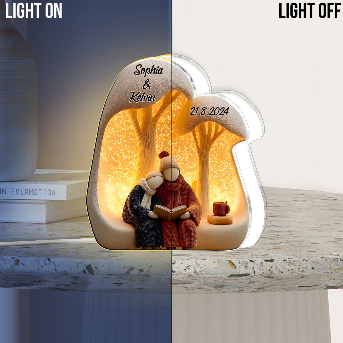 Lovely Couple Read Book Together - Personalized Couple Acrylic LED Night Light