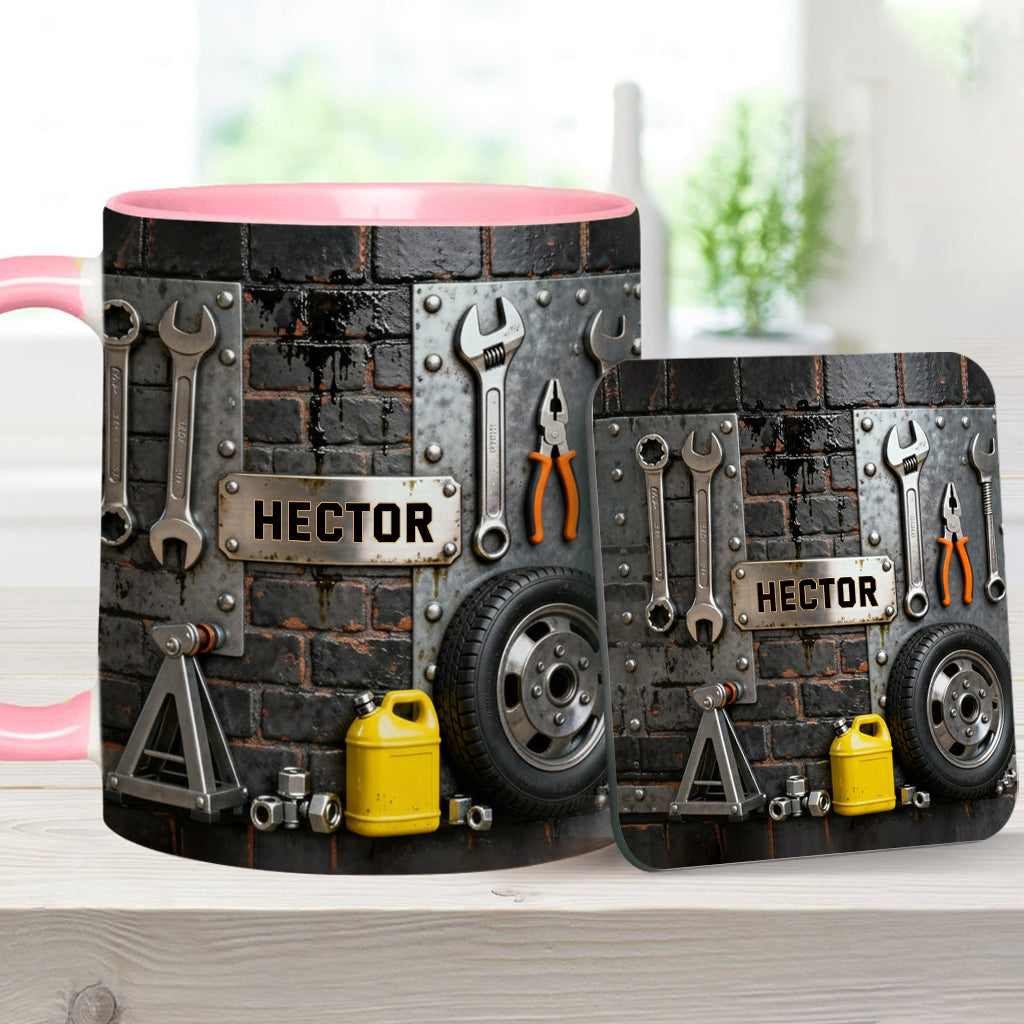 Eat Sleep Fix Car Repeat - Personalized Mechanic Accent Mug & Coaster