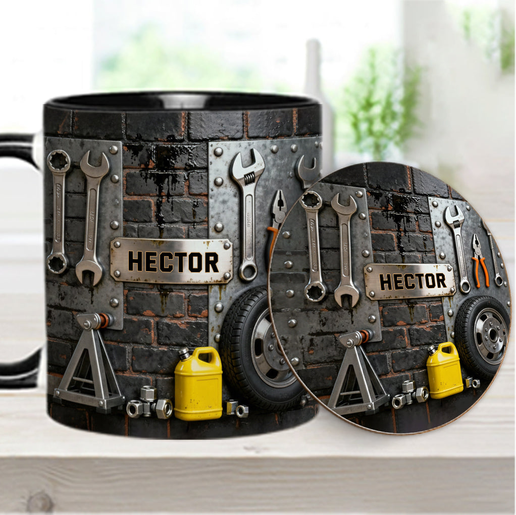 Eat Sleep Fix Car Repeat - Personalized Mechanic Accent Mug & Coaster