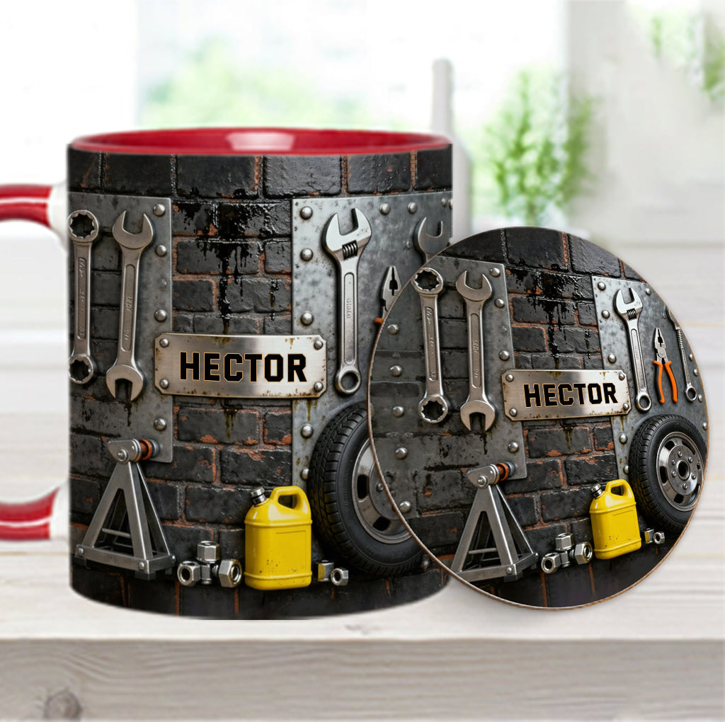 Eat Sleep Fix Car Repeat - Personalized Mechanic Accent Mug & Coaster