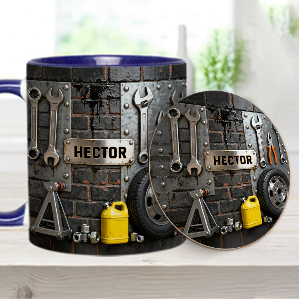 Eat Sleep Fix Car Repeat - Personalized Mechanic Accent Mug & Coaster