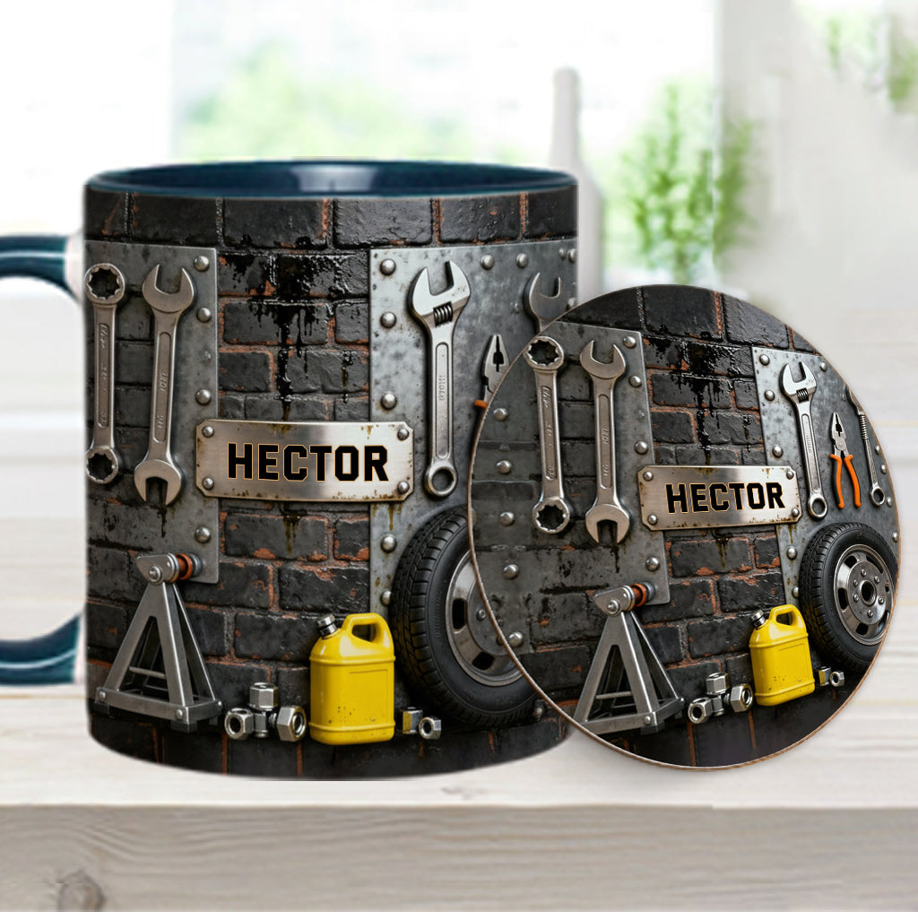 Eat Sleep Fix Car Repeat - Personalized Mechanic Accent Mug & Coaster