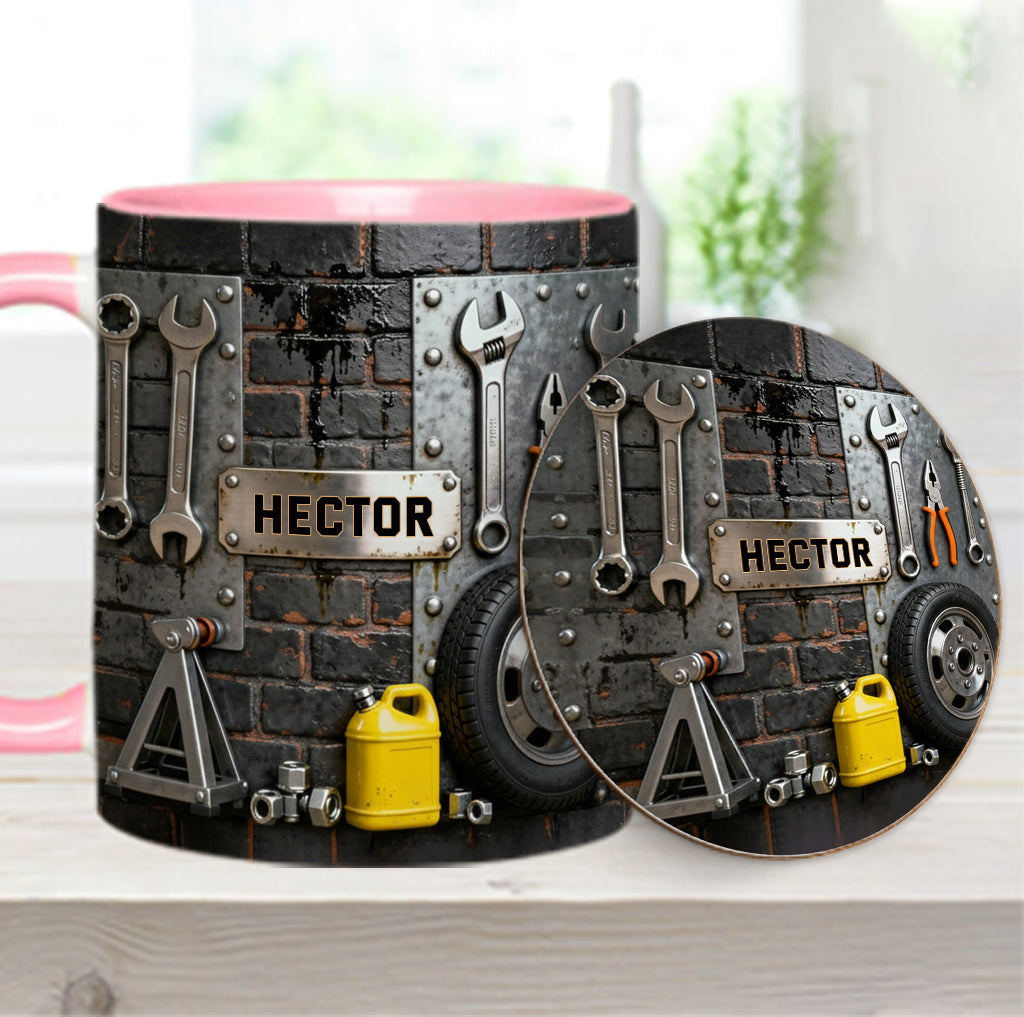 Eat Sleep Fix Car Repeat - Personalized Mechanic Accent Mug & Coaster