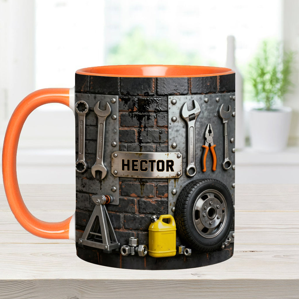 Eat Sleep Fix Car Repeat - Personalized Mechanic Accent Mug & Coaster