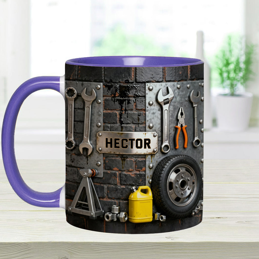 Eat Sleep Fix Car Repeat - Personalized Mechanic Accent Mug & Coaster