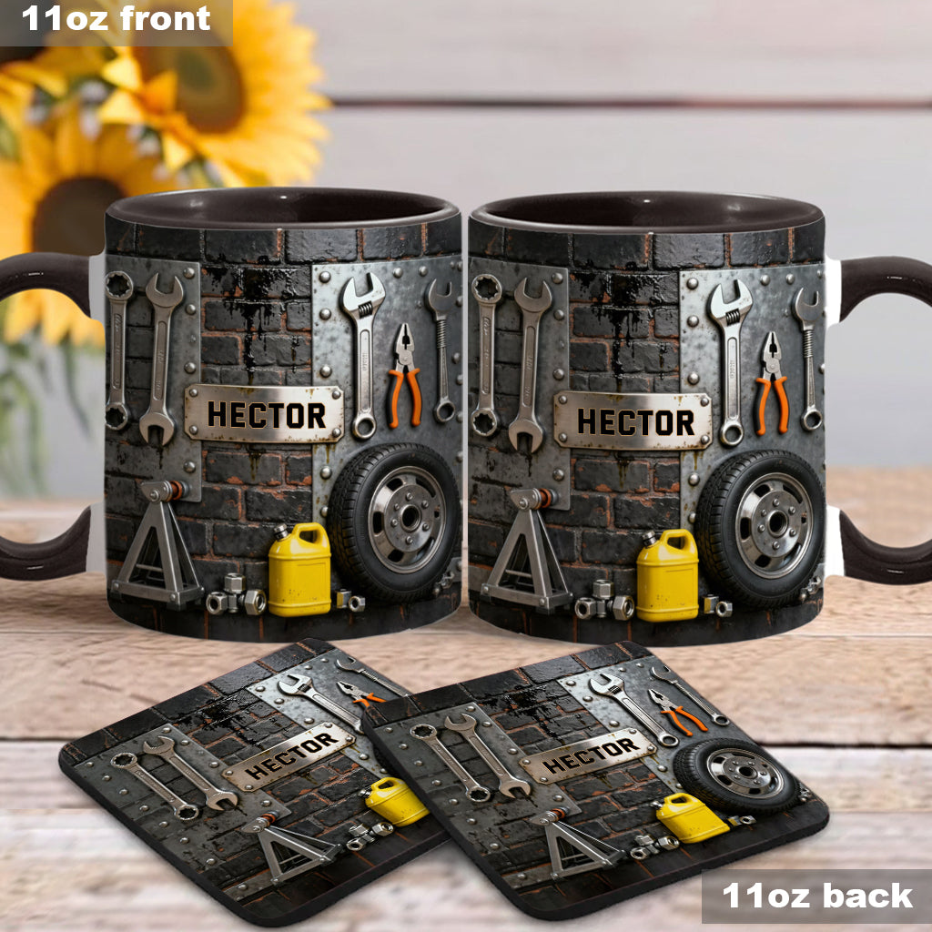 Eat Sleep Fix Car Repeat - Personalized Mechanic Accent Mug & Coaster