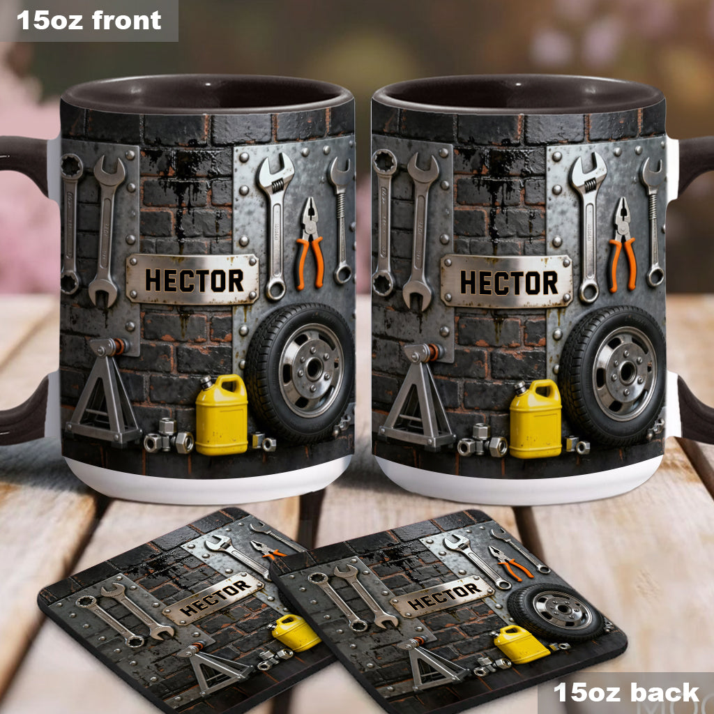 Eat Sleep Fix Car Repeat - Personalized Mechanic Accent Mug & Coaster
