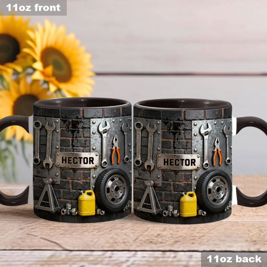 Eat Sleep Fix Car Repeat - Personalized Mechanic Accent Mug & Coaster