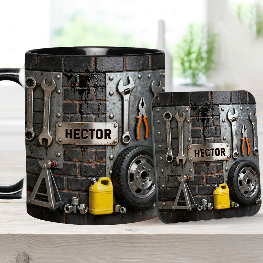 Eat Sleep Fix Car Repeat - Personalized Mechanic Accent Mug & Coaster