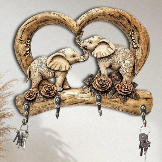 Sweetheart Elephants - Personalized Couple Custom Shaped Key Rack