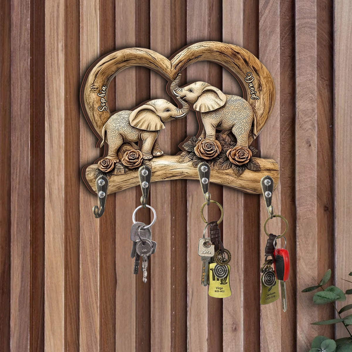 Sweetheart Elephants - Personalized Couple Custom Shaped Key Rack