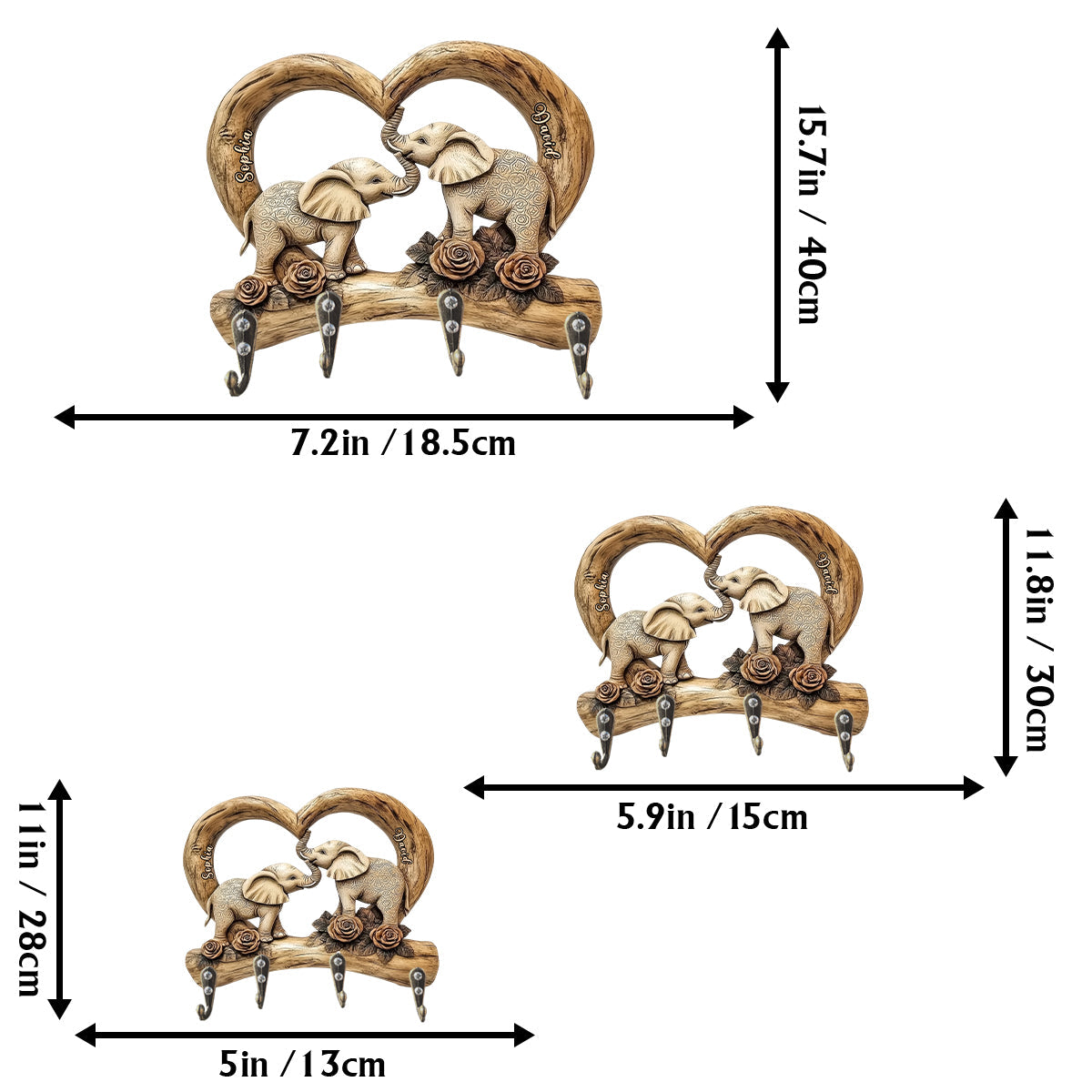 Sweetheart Elephants - Personalized Couple Custom Shaped Key Rack