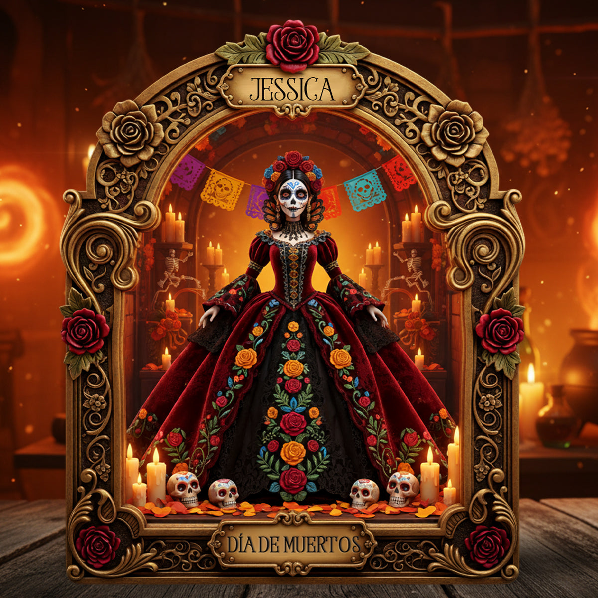 Día de Muertos, Day Of The Death - Personalized Latina Women Custom Shaped Acrylic Plaque