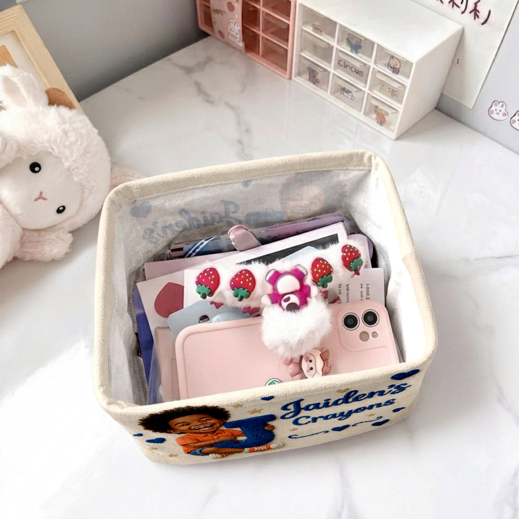 Initial Name Letter Kid's Storage Basket - Personalized Kid Rectangle Storage Basket