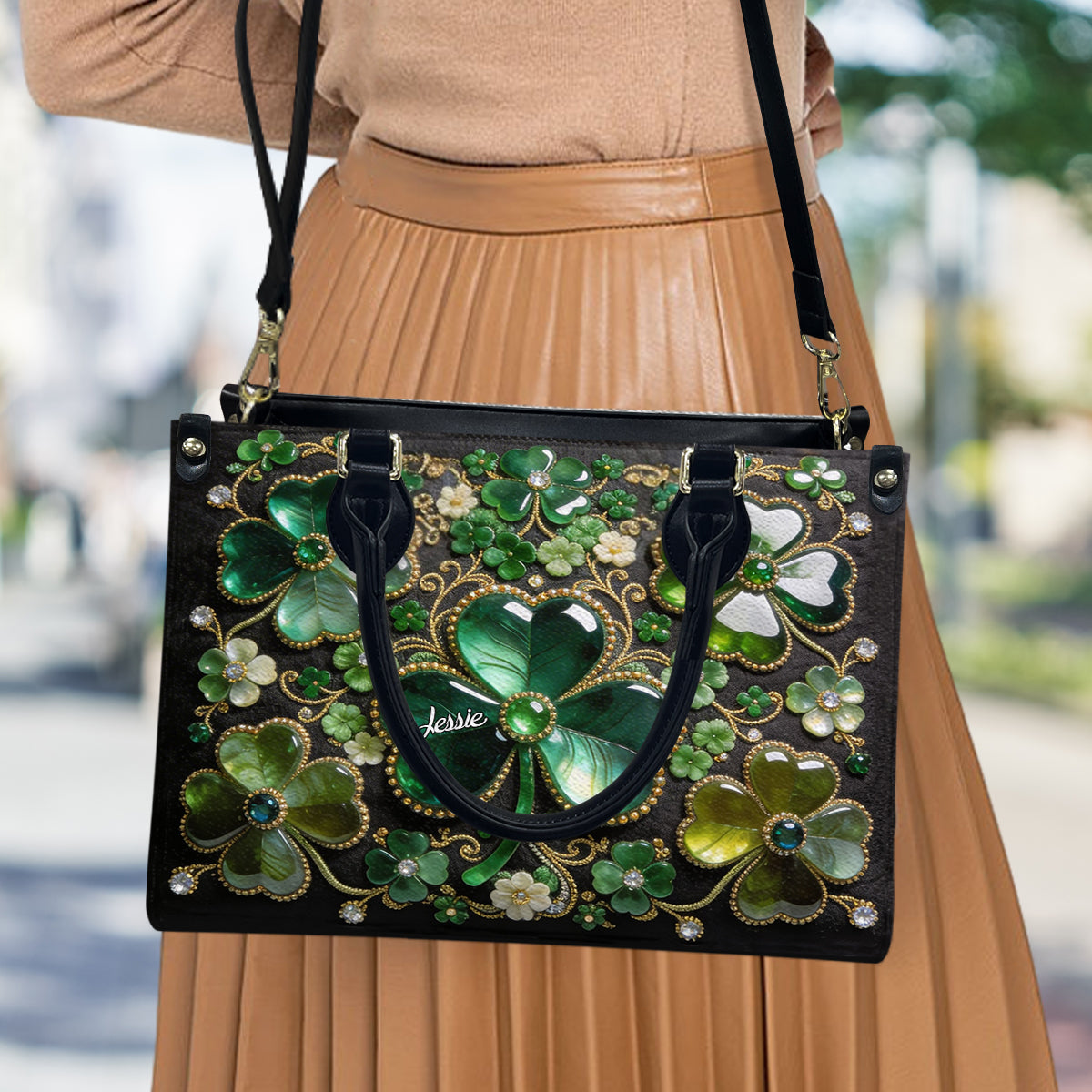 Porte-bonheur trèfle - Sac à main irlandais personnalisé en cuir