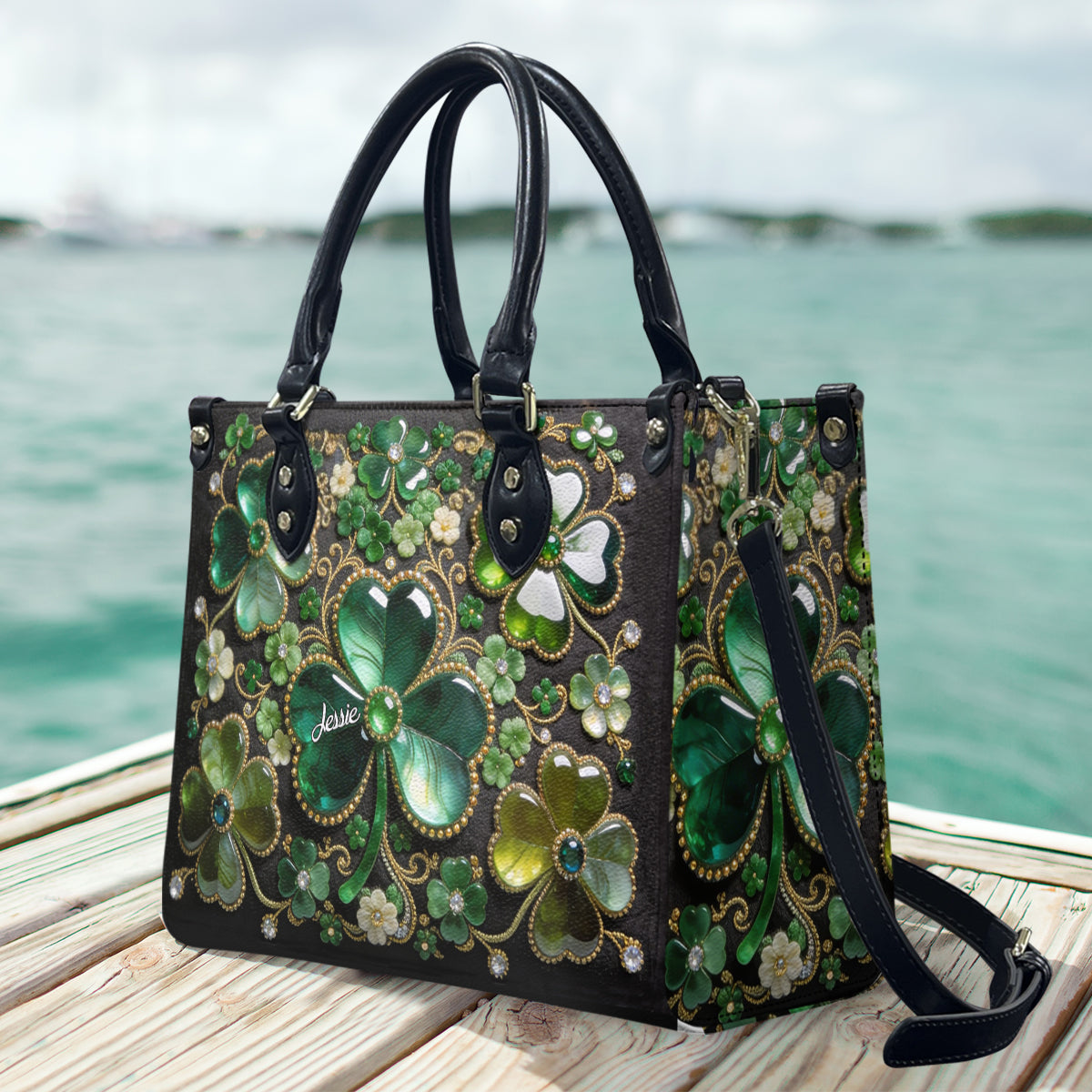 Porte-bonheur trèfle - Sac à main irlandais personnalisé en cuir