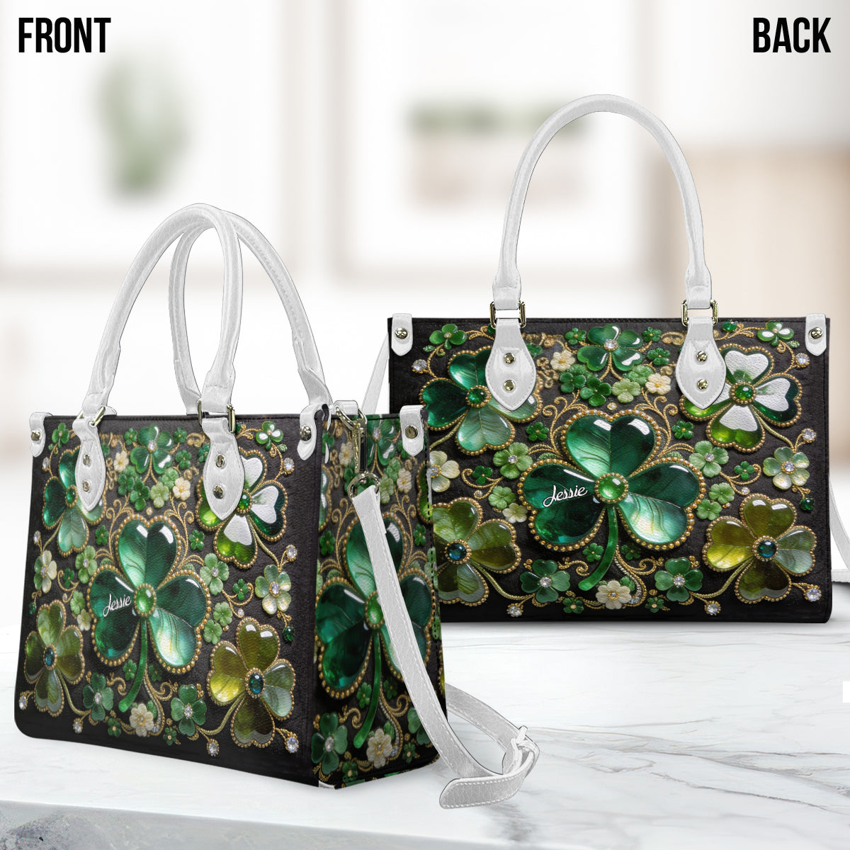 Porte-bonheur trèfle - Sac à main irlandais personnalisé en cuir