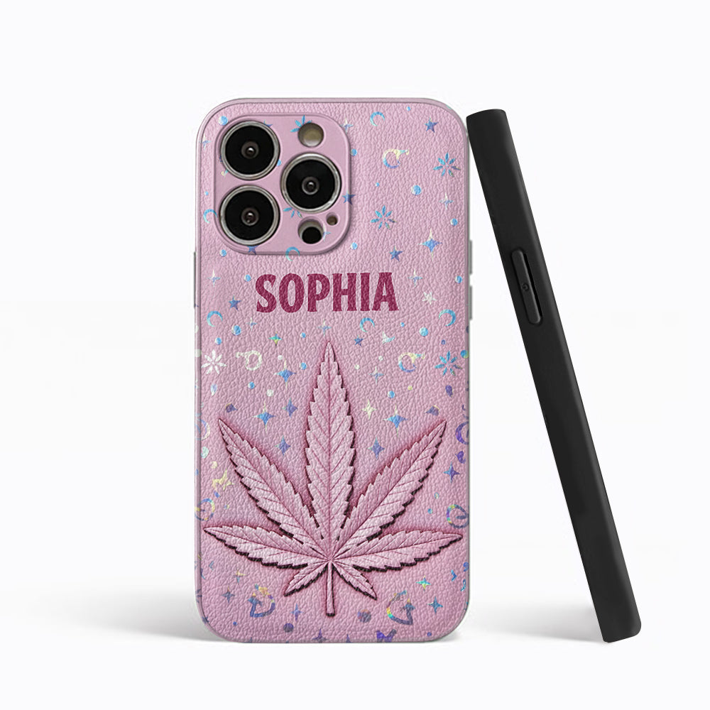 Stoner Chick – Personalisierte Handyhülle aus Leder mit Weed-Motiv