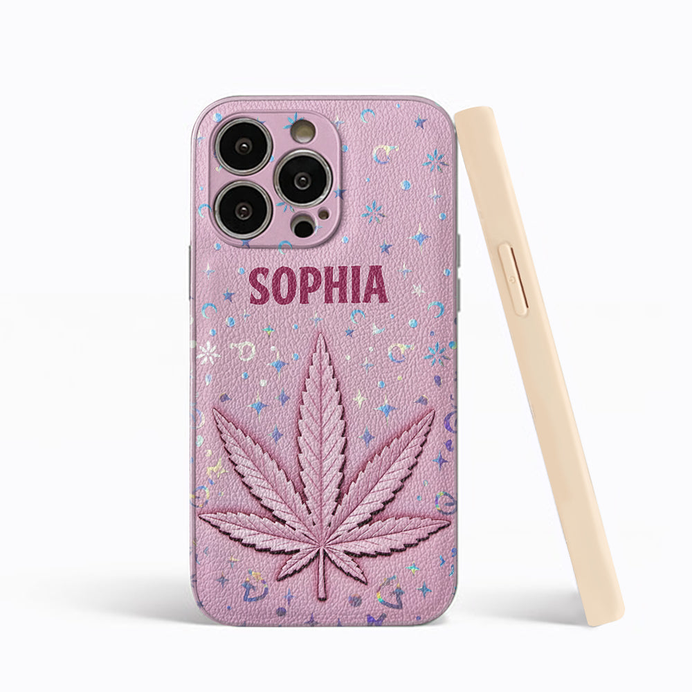 Stoner Chick – Personalisierte Handyhülle aus Leder mit Weed-Motiv