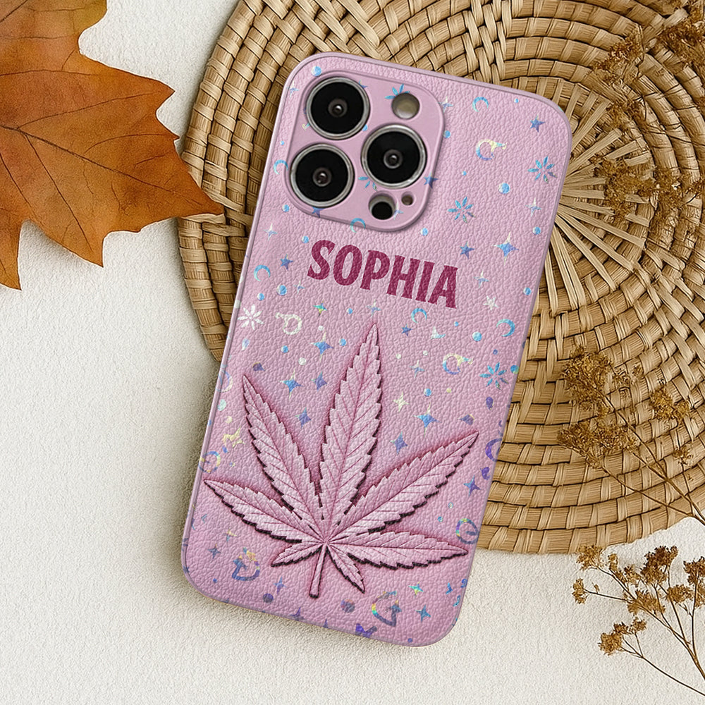 Stoner Chick – Personalisierte Handyhülle aus Leder mit Weed-Motiv