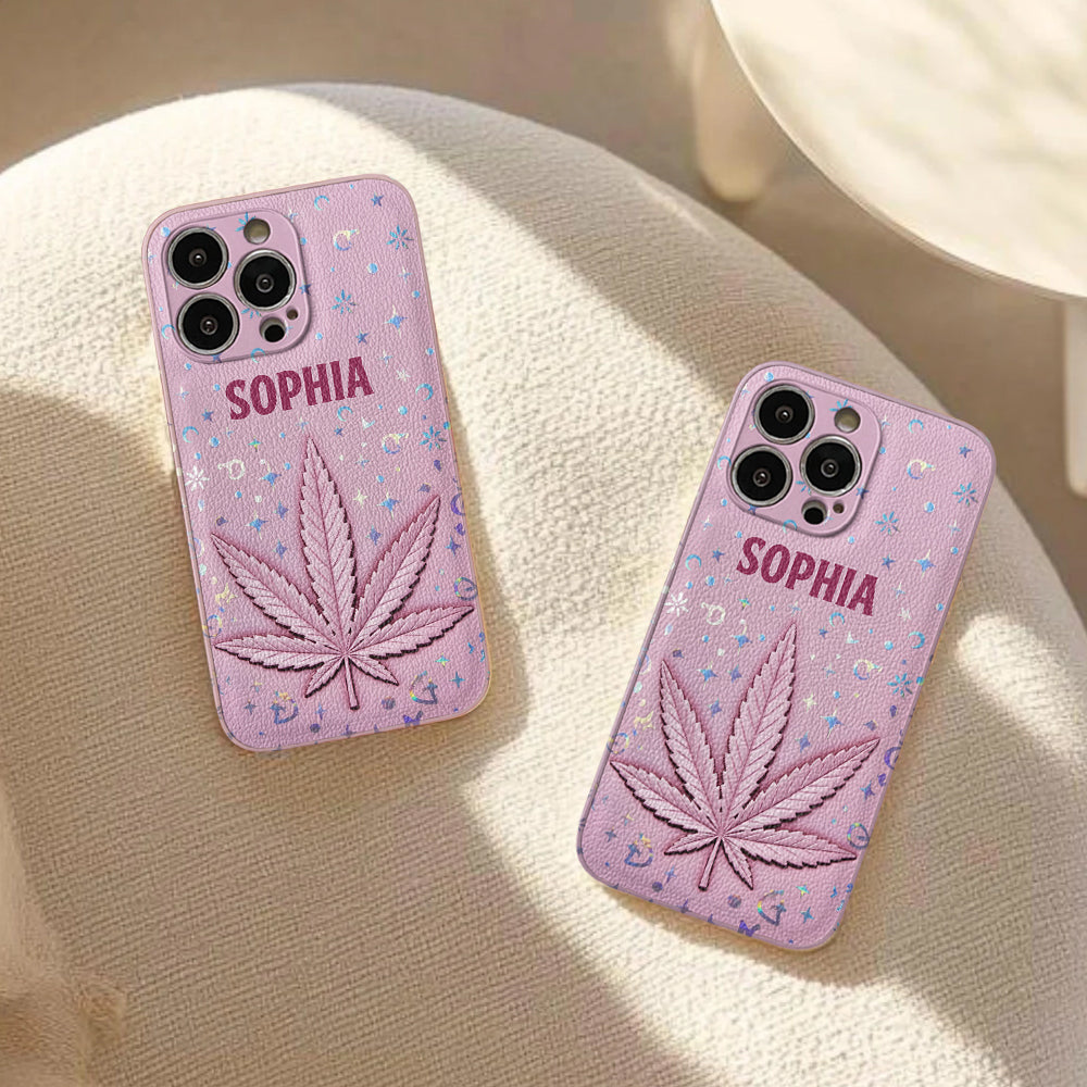 Stoner Chick – Personalisierte Handyhülle aus Leder mit Weed-Motiv