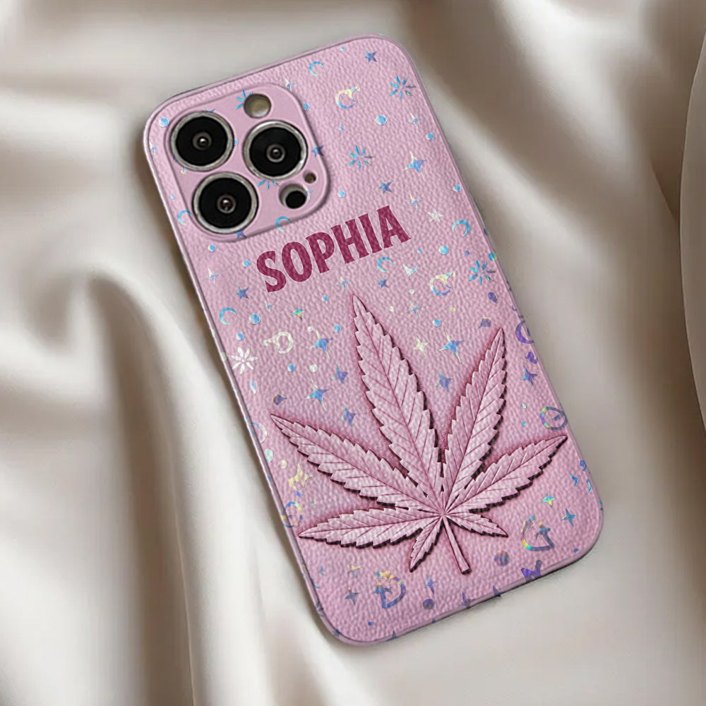 Stoner Chick – Personalisierte Handyhülle aus Leder mit Weed-Motiv