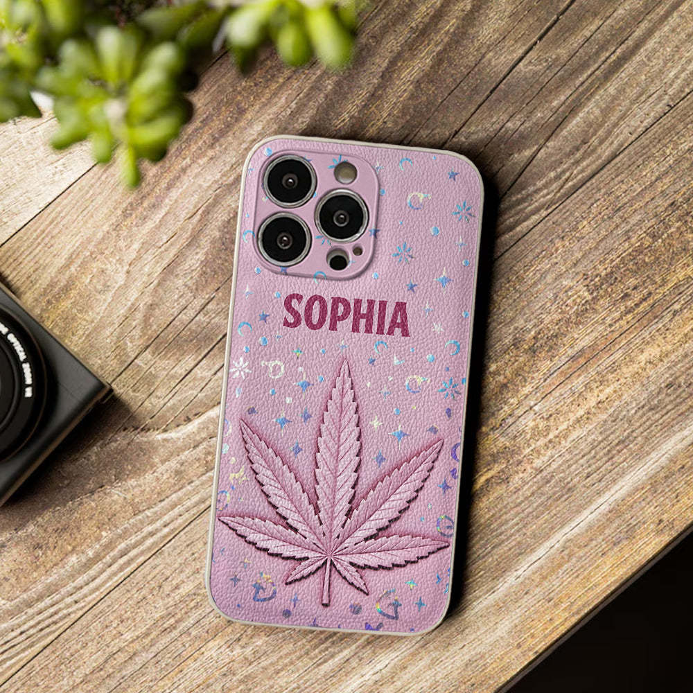 Stoner Chick – Personalisierte Handyhülle aus Leder mit Weed-Motiv