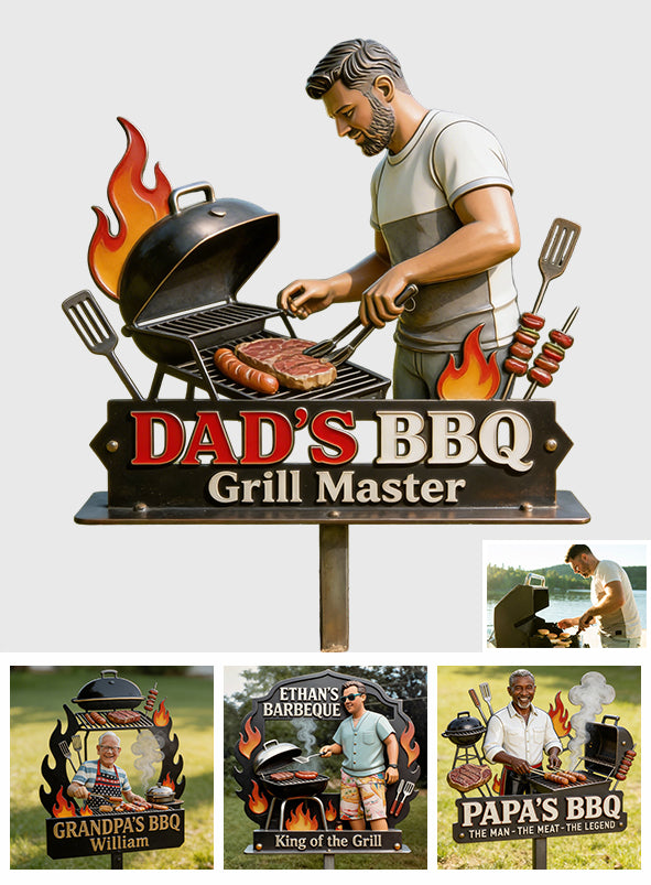 Dad Grandpa BBQ Metal Yard Sign - Personalized Father Cut Metal Sign
