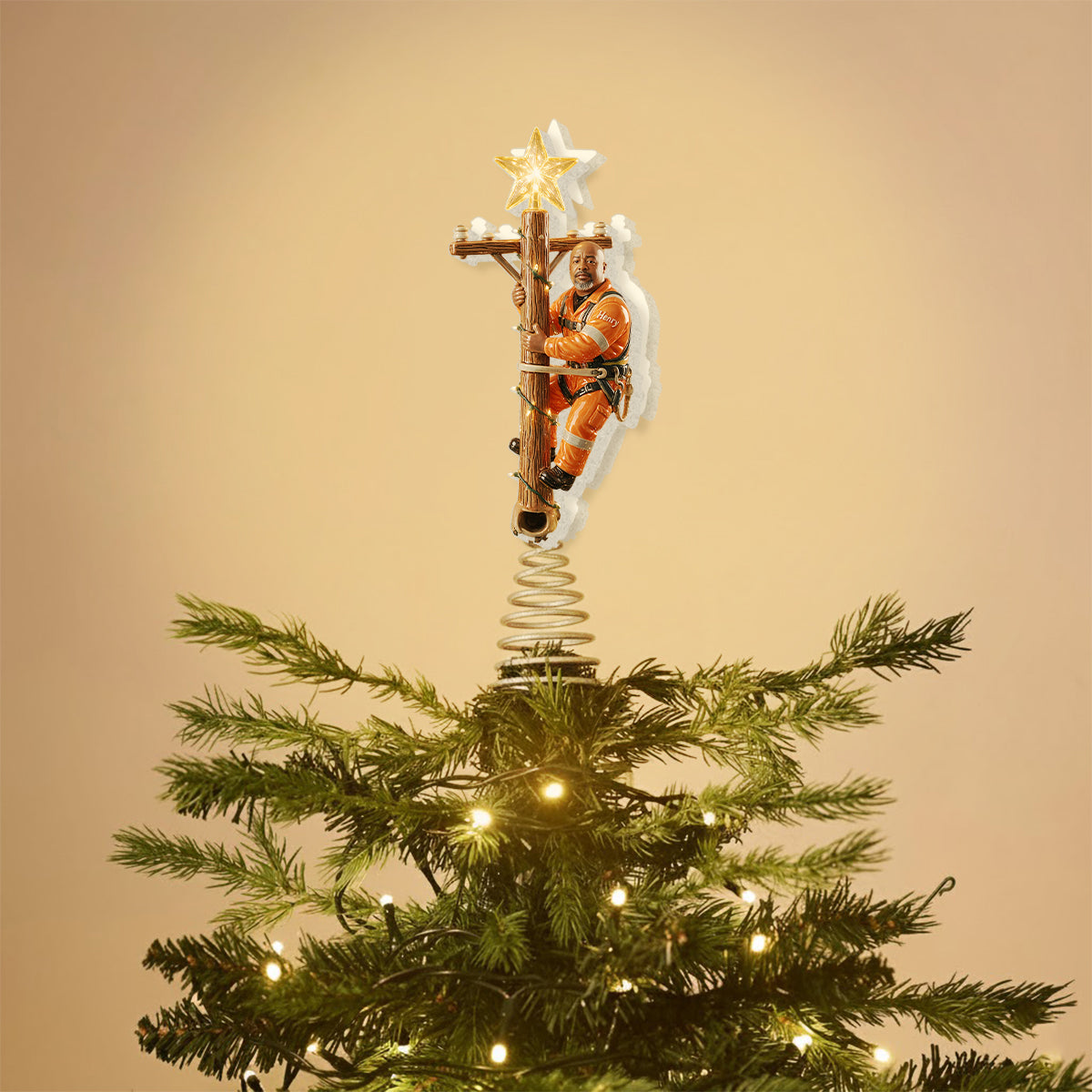 Keep The Light On - Personalized Lineman LED Light Tree Topper