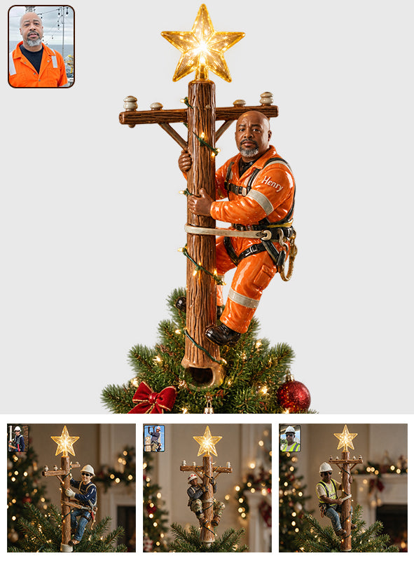 Keep The Light On - Personalized Lineman LED Light Tree Topper
