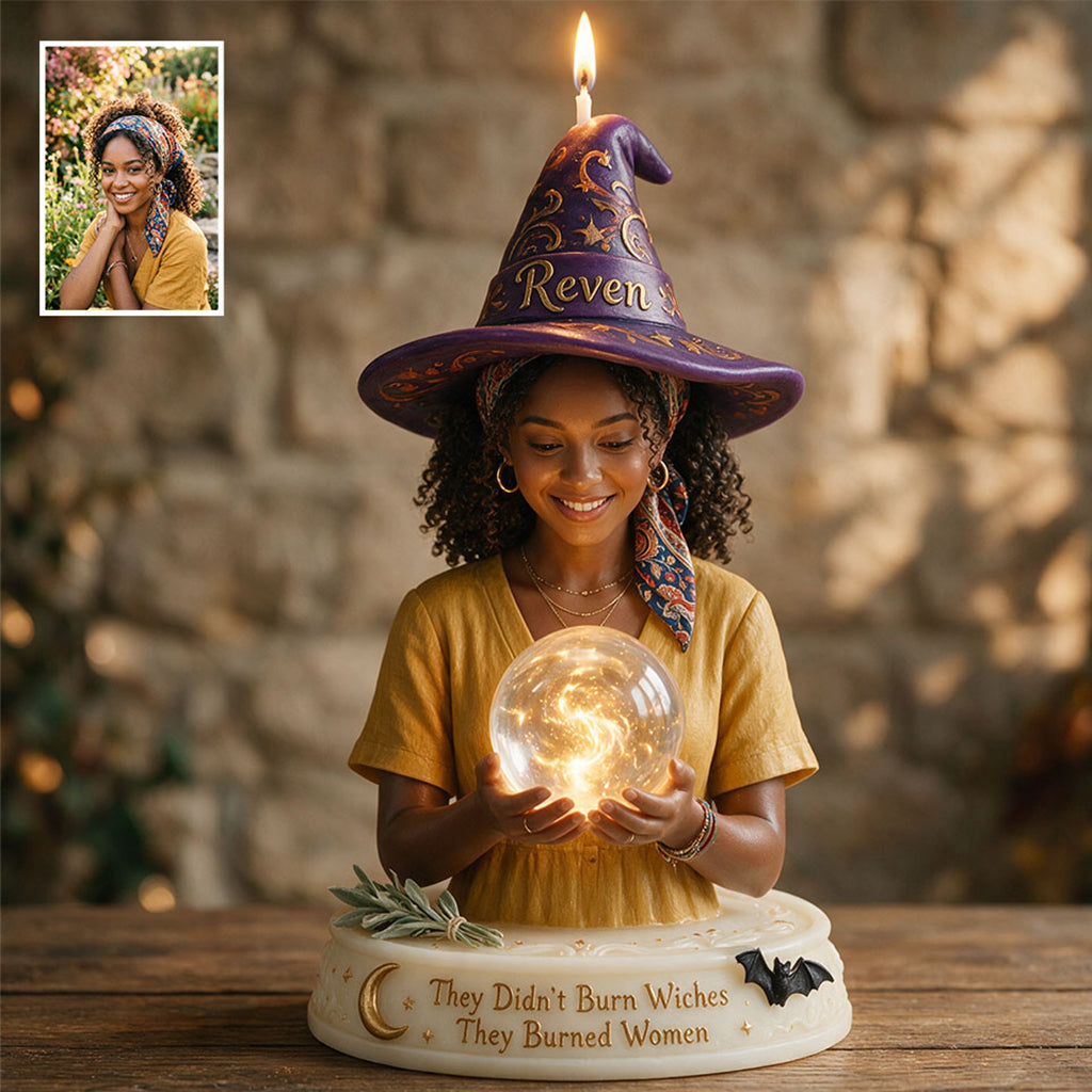 Moon Child - Personalized Witch Custom Shape Wooden Candle Holder