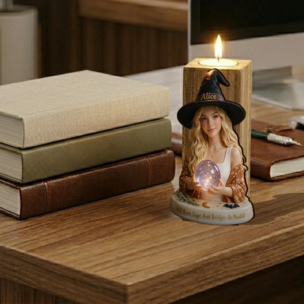 Moon Child - Personalized Witch Custom Shape Wooden Candle Holder
