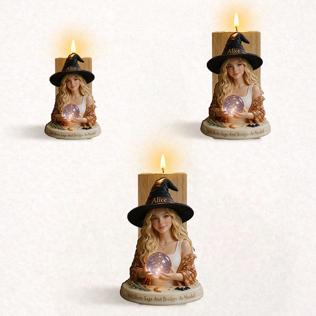Moon Child - Personalized Witch Custom Shape Wooden Candle Holder