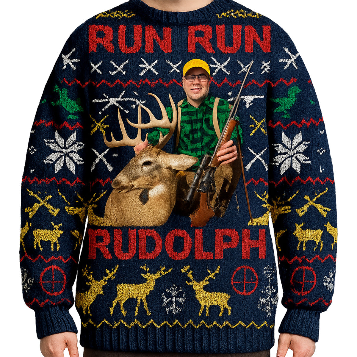 Cours, cours, Rudolph ! - Pull moche de chasse personnalisé