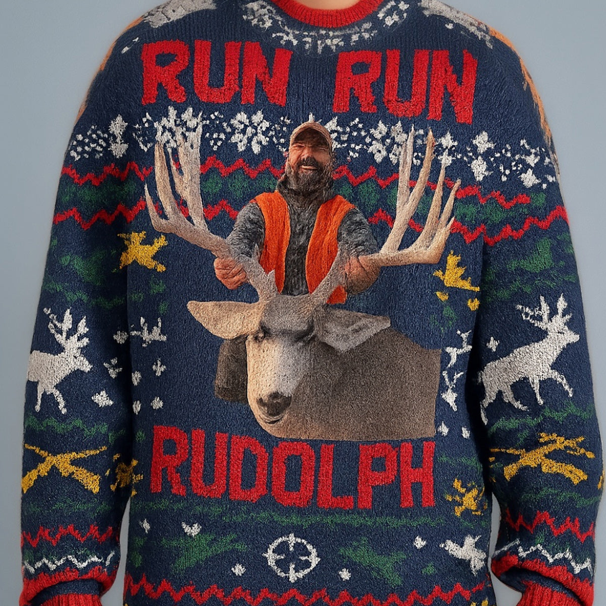 Cours, cours, Rudolph ! - Pull moche de chasse personnalisé