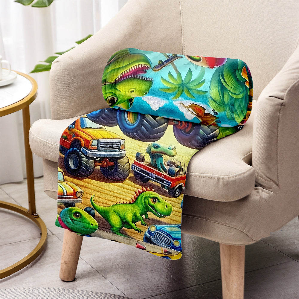 Cozy Dinosour Truck - Personalized Kid Blanket