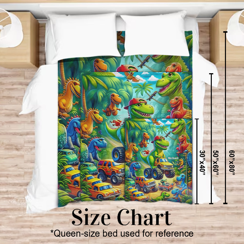 Cozy Dinosour Truck - Personalized Kid Blanket