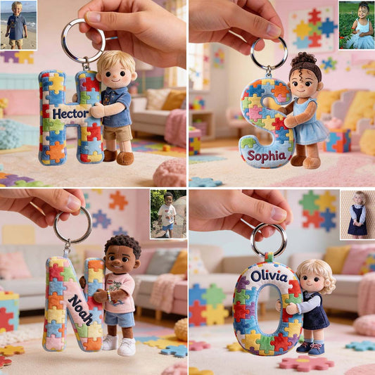 Alphabet de Sensibilisation à l'Autisme - Porte-clés en Peluche Personnalisé