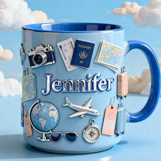 Just A Girl Who Loves Travelings - Personalized Travelling Accent Mug & Coaster