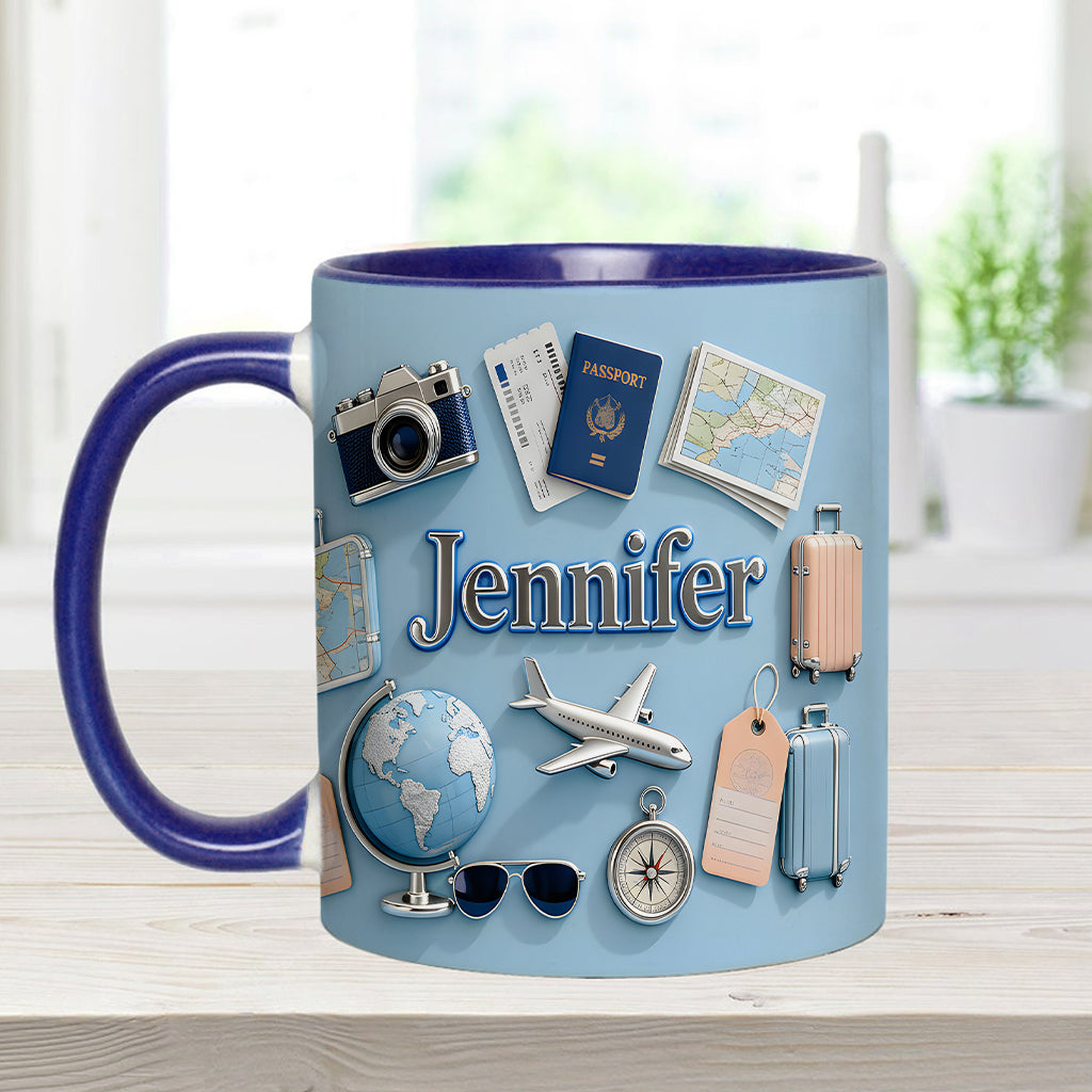 Une fille qui adore voyager - Mug et sous-verre personnalisés sur le thème du voyage