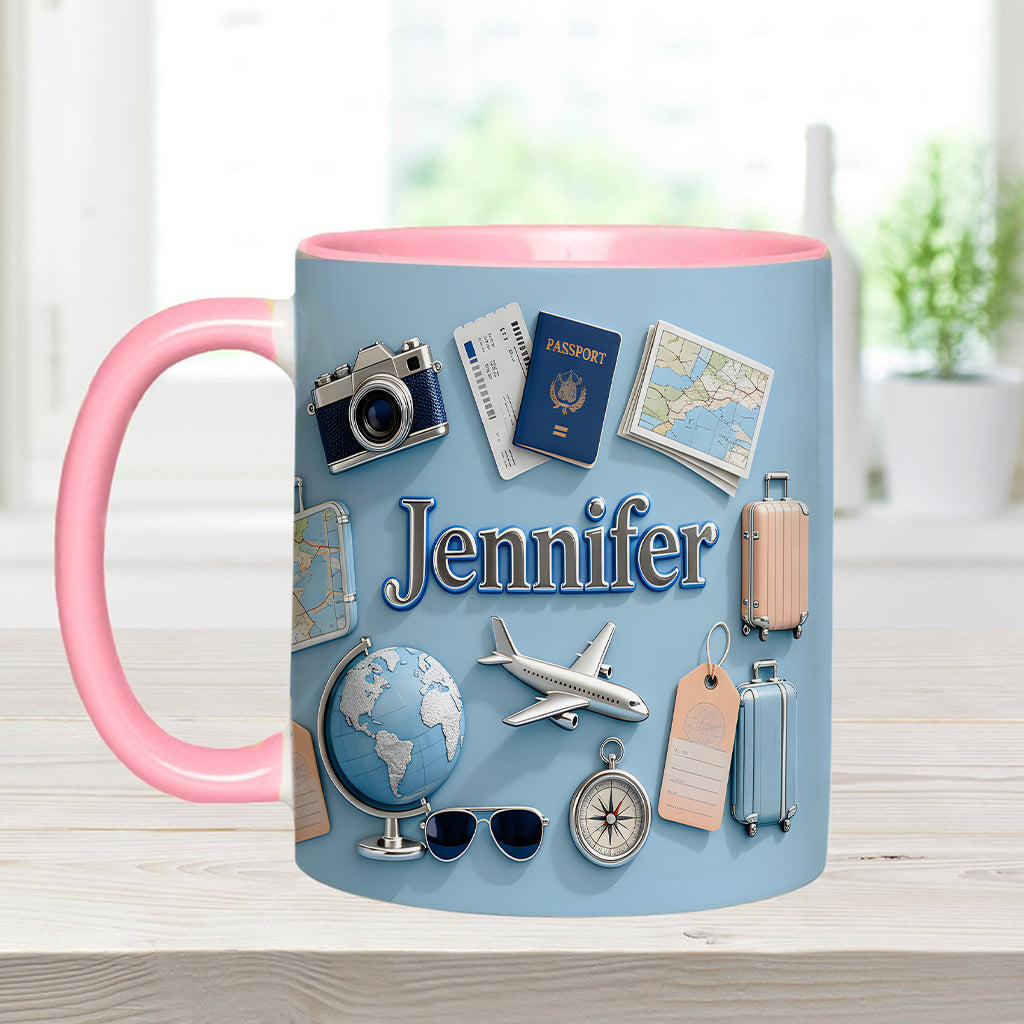 Une fille qui adore voyager - Mug et sous-verre personnalisés sur le thème du voyage
