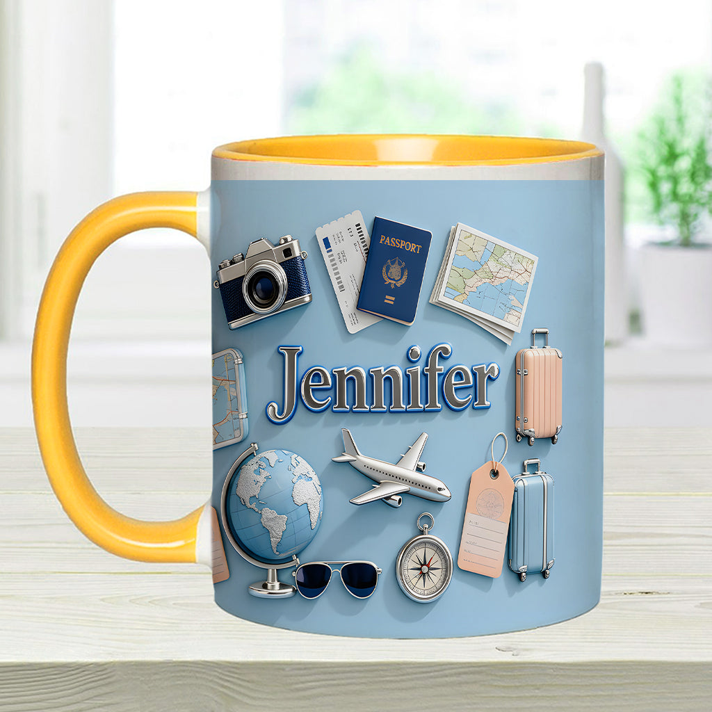 Une fille qui adore voyager - Mug et sous-verre personnalisés sur le thème du voyage