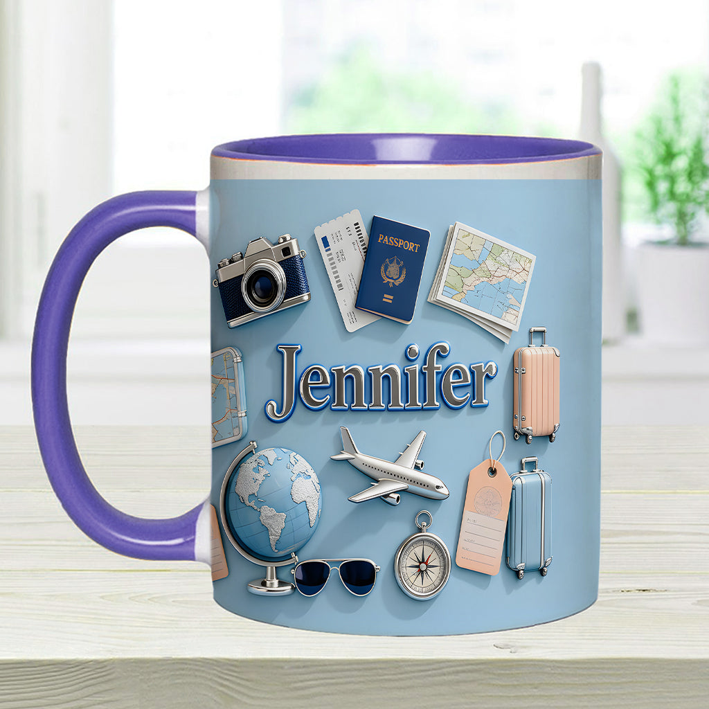 Une fille qui adore voyager - Mug et sous-verre personnalisés sur le thème du voyage