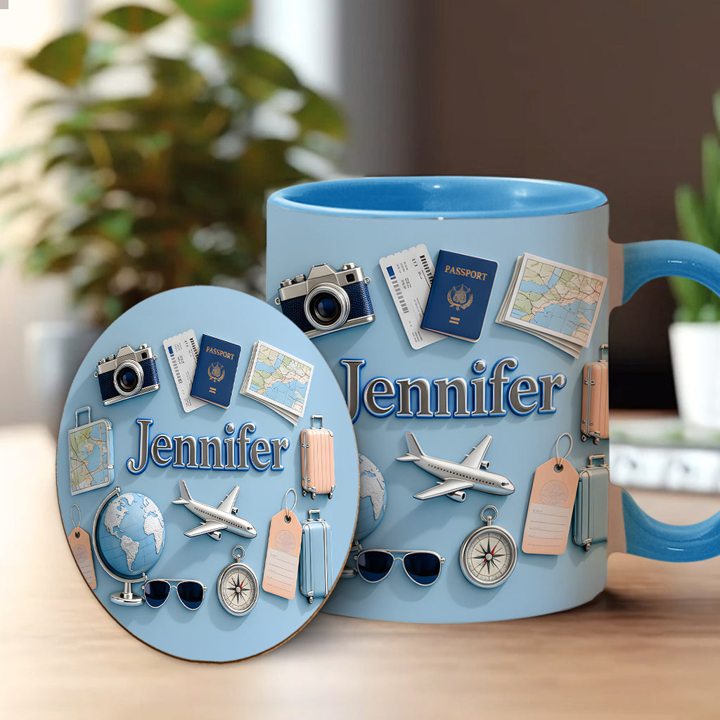 Une fille qui adore voyager - Mug et sous-verre personnalisés sur le thème du voyage
